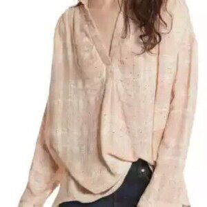 Free People Fearless Love Woven Plaid Sequin Shirt Bell Sleeves Oversized Medium